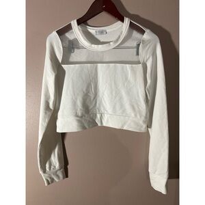 Tobi White Sheer Panel Crop Top